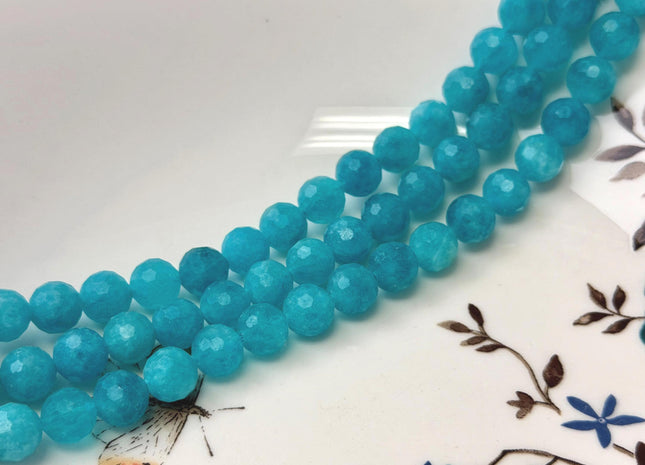 8 mm Faceted Round Matte Blue Color Amazonite Gemstone 14.5 Inches Strand 46 Beads #4804