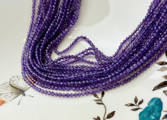 2mm Natural Faceted Round Amethyst Gemstone Purple Amethyst Beads 15.5 Inch Strand #4847