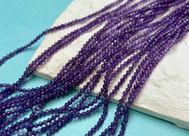 2mm Natural Faceted Round Amethyst Gemstone Purple Amethyst Beads 15.5 Inch Strand #4847