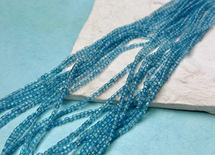 2mm Micro Faceted Cube Dice Square Shape Blue Topaz Tiny Gemstone Beads 15 Inches #4849