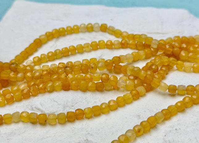 4mm Micro Faceted Cube Dice Square Shape Yellow Jade Gemstone Beads 15 Inches #4850