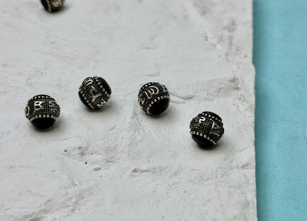 One Piece 10-18mm 925 Sterling Silver Onyx Tibetan Style Silver Spacer Bali Ball Large Hole Antique Beads #10390