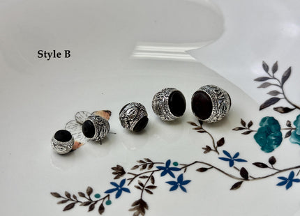 One Piece 10-18mm 925 Sterling Silver Onyx Tibetan Style Silver Spacer Bali Ball Large Hole Antique Beads #10390