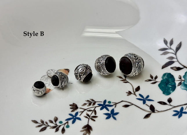 One Piece 10-18mm 925 Sterling Silver Onyx Tibetan Style Silver Spacer Bali Ball Large Hole Antique Beads #10390