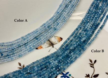 2-2.5 mm Micro Faceted Cube Dice Square Shape Aquamarine Gemstones Blue Aquamarine Beads 15 Inches Strand #3545
