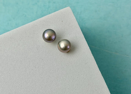 Gray Freshwater Pearl Stud Earring .925 Sterling Silver/Gold Filled Earring 5-10mm Button Round Bridal Earrings #ER0003