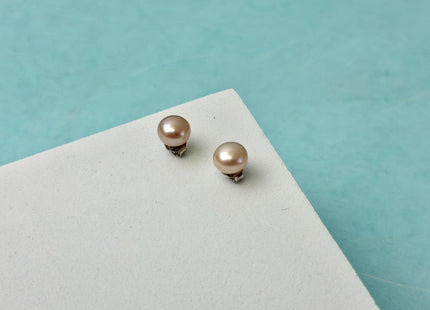 Natural Pink Freshwater Pearl Stud Earring .925 Sterling Silver/Gold Filled Earring 5-10mm Button Round Bridal Earrings #ER0004