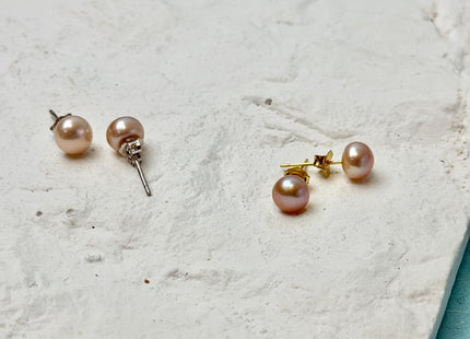 Natural Pink Freshwater Pearl Stud Earring .925 Sterling Silver/Gold Filled Earring 5-10mm Button Round Bridal Earrings #ER0004