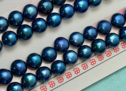 AAAA One Pair 6-6.5 mm Top Quality High Luster Round Button Half Drilled Freshwater Pearls Blue Peacock Freshwater Pearls #1626-B