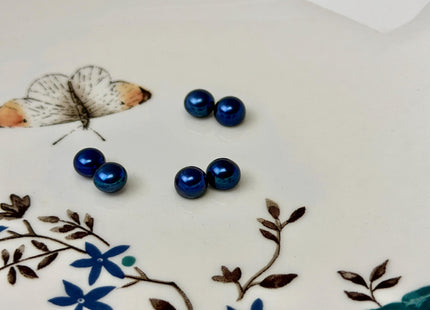 AAAA One Pair 6-6.5 mm Top Quality High Luster Round Button Half Drilled Freshwater Pearls Blue Peacock Freshwater Pearls #1626-B
