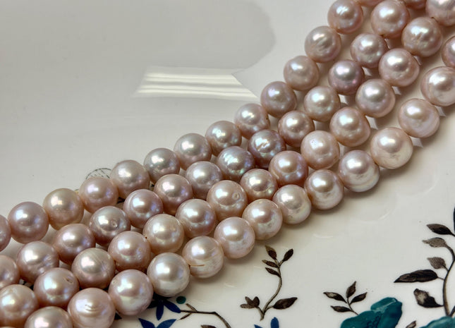 10-11 mm Light Mauve Pink Color Off Round Large Hole High Luster Half Strand Freshwater Pearls Hole Size 2.2 mm 18 Beads #P3437