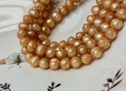 9-10 mm Orange Champagne Color Rare Faceted Potato Freshwater Pearl 15 Inches Strand 46 Beads #P3438