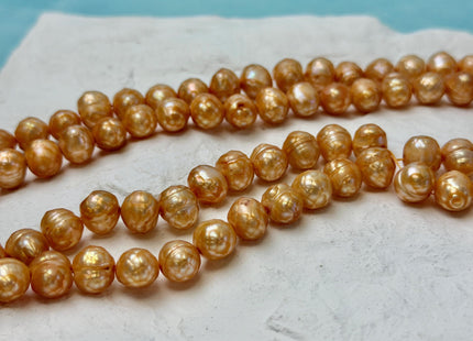 9-10 mm Orange Champagne Color Rare Faceted Potato Freshwater Pearl 15 Inches Strand 46 Beads #P3438