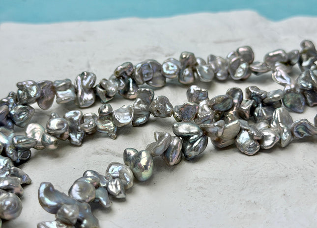 8-9x10-15 mm AAA Very Rare Gray Color Keshi Irregular Freshwater High Luster Pearl 16 Inches Strand #P3441