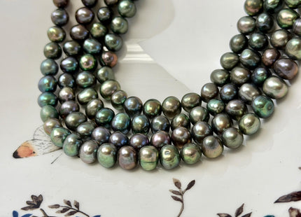 8-9 mm AA Peacock Green Color Potato Freshwater Pearls 15.5 Inches Strand 56 Beads #P3442