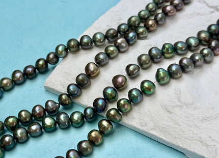 8-9 mm AA Peacock Green Color Potato Freshwater Pearls 15.5 Inches Strand 56 Beads #P3442