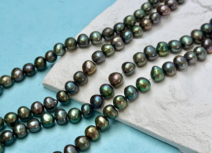 8-9 mm AA Peacock Green Color Potato Freshwater Pearls 15.5 Inches Strand 56 Beads #P3442