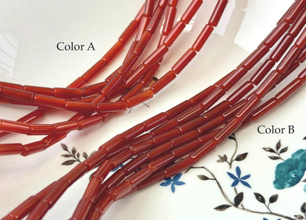 4x13 mm Smooth Tube Shape Red Orange Bamboo Coral Gemstone 15 Inches Strand 28 Beads #4830
