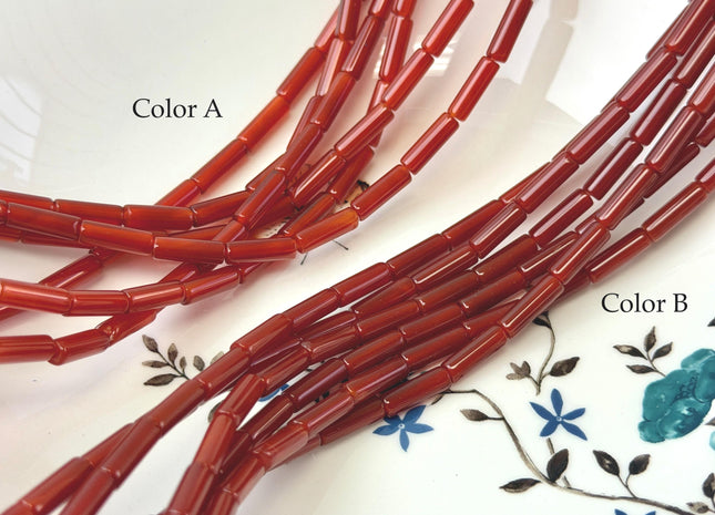 4x13 mm Smooth Tube Shape Red Orange Bamboo Coral Gemstone 15 Inches Strand 28 Beads #4830