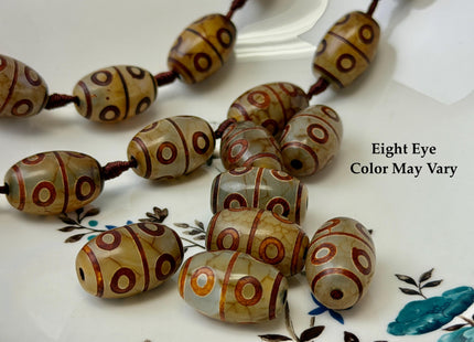 Three Pieces 15x22 mm AAA DZI Tibetan Brown Gemstone Large 2.0mm Hole Mala Antique Design Boho Barrel Eye Beads #4807