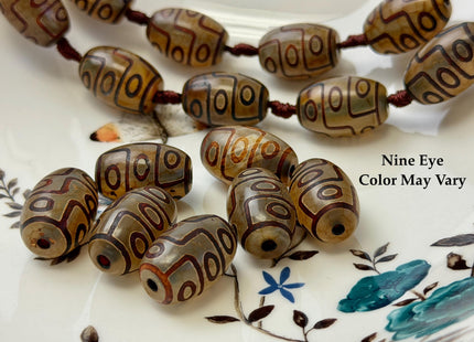 Three Pieces 15x22 mm AAA DZI Tibetan Brown Gemstone Large 2.0mm Hole Mala Antique Design Boho Barrel Eye Beads #4807
