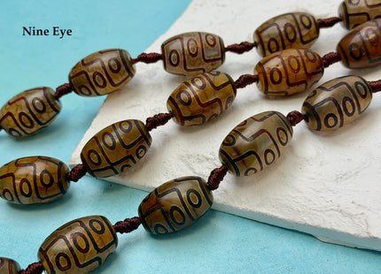 Three Pieces 15x22 mm AAA DZI Tibetan Brown Gemstone Large 2.0mm Hole Mala Antique Design Boho Barrel Eye Beads #4807