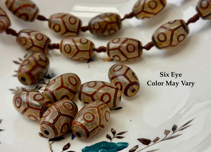 Three Pieces 15x22 mm AAA DZI Tibetan Brown Gemstone Large 2.0mm Hole Mala Antique Design Boho Barrel Eye Beads #4807