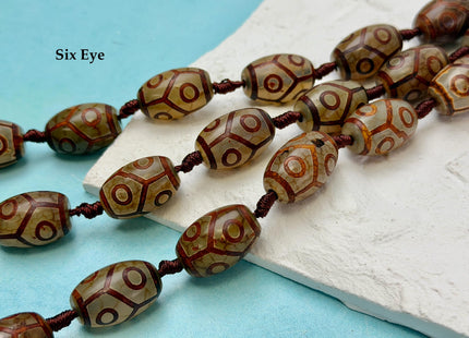 Three Pieces 15x22 mm AAA DZI Tibetan Brown Gemstone Large 2.0mm Hole Mala Antique Design Boho Barrel Eye Beads #4807