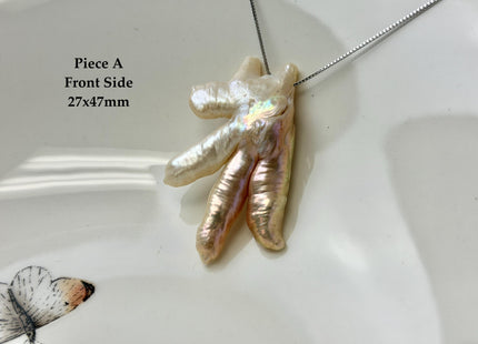 One-Of-A-Kind AAA Rare Natural White Pink Seaweed Chicken Feet Shape Top Drilled Pearl Beads High Luster Jumbo Size Pearl #P3416