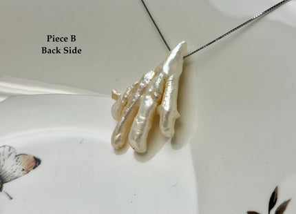One-Of-A-Kind AAA Rare Natural White Pink Seaweed Chicken Feet Shape Top Drilled Pearl Beads High Luster Jumbo Size Pearl #P3416