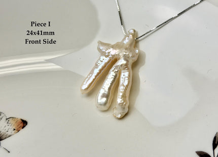 One-Of-A-Kind AAA Rare Natural White Pink Seaweed Chicken Feet Shape Top Drilled Pearl Beads High Luster Jumbo Size Pearl #P3416
