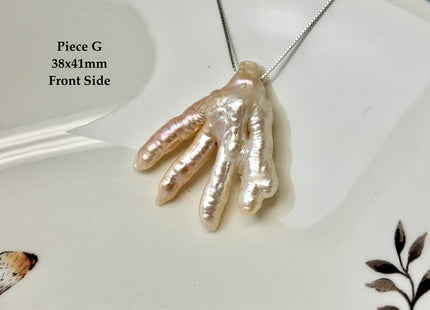 One-Of-A-Kind AAA Rare Natural White Pink Seaweed Chicken Feet Shape Top Drilled Pearl Beads High Luster Jumbo Size Pearl #P3416