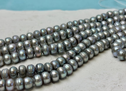 7 mm Large Hole Silver Gray Half Strand Round Button Rondelle Freshwater Pearls Hole Size 1.5mm Freshwater Pearl 37 Beads #P3427