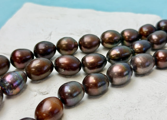 11-13x14-17 mm Dark Chocolate Brown Color Freshwater Rice/Oval Pearls 26 Beads #P3428