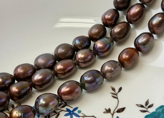 11-13x14-17 mm Dark Chocolate Brown Color Freshwater Rice/Oval Pearls 26 Beads #P3428