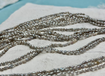 2x2.5-3 mm Silver Gray Color Rice Nugget Tiny Freshwater Seed Pearls 15 Inch Strand #P3430