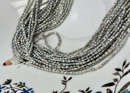 2x2.5-3 mm Silver Gray Color Rice Nugget Tiny Freshwater Seed Pearls 15 Inch Strand #P3430
