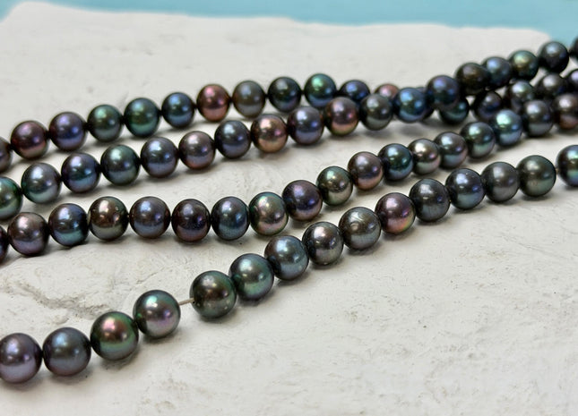 6 mm AAAA Dark Peacock Round High Luster Freshwater Pearls 15.5 Inches Strand 66 Beads #P3445