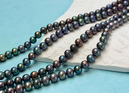 6 mm AAAA Dark Peacock Round High Luster Freshwater Pearls 15.5 Inches Strand 66 Beads #P3445