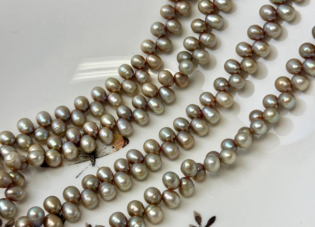 5-5.5x6-7 mm Taupe Champagne Top Drilled Freshwater Pearl 16 Inches Strand 110 Beads #P3447