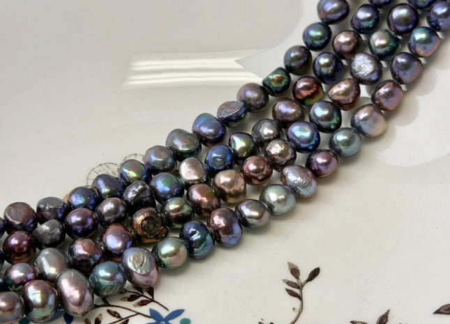 7-8x8-10 mm AA Purple Peacock Color Nugget High Luster Large Hole Freshwater 1.2 mm Hole 15 Inches 50 Beads #P3450