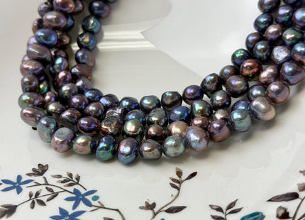 7-8x8-10 mm AA Purple Peacock Color Nugget High Luster Large Hole Freshwater 1.2 mm Hole 15 Inches 50 Beads #P3450