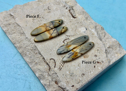 One Pair 10x40mm Natural Picasso Jasper Top Drilled Teardrop Cabochon Long Oval Shape Matching Jasper Gemstone Earring Pendant #3366