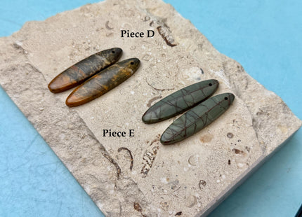 One Pair 10x40mm Natural Picasso Jasper Top Drilled Teardrop Cabochon Long Oval Shape Matching Jasper Gemstone Earring Pendant #3366