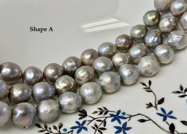 11-14 mm Gray Edison Baroque Off Round Freshwater Pearl Beads With Gold Sheen B Grade #P3465