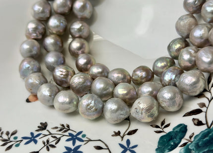 11-14 mm Gray Edison Baroque Off Round Freshwater Pearl Beads With Gold Sheen B Grade #P3465