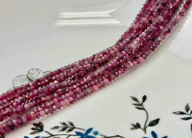 2x3mm Faceted Rondelle Natural Multi Pink Tourmaline Gemstone Beads 15 Inches Strand 183 Beads #4808