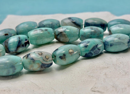 13x19-20 mm Natural Dragon Skin Agate Gemstone Smooth Barrel Shape Blue Green Brown Color Agate 18 Beads #4811