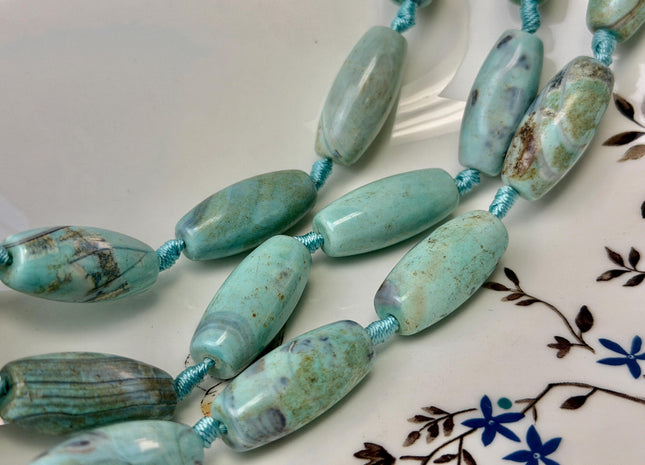 3 Pieces 13x29mm Natural Dragon Skin Agate Gemstone Smooth Barrel Shape Blue Green Brown Color Agate Large 2.0mm Hole #4813