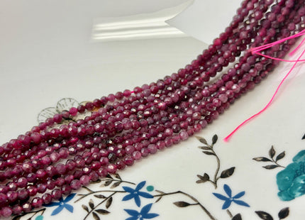 3mm Faceted Round Natural Multi Pink Tourmaline Gemstone Beads 14.5 Inches Strand 120 Beads #4814